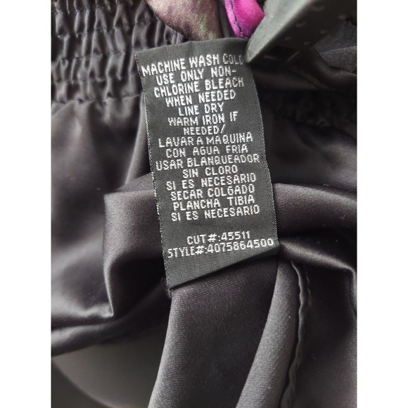 Rampage Satin Faux Wrap Top S Purple Black Boho Y2K Flutter Sleeve Smocked Waist - Picture 10 of 16